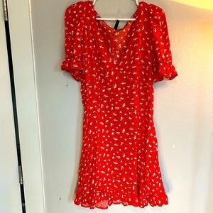 H&M Divided Red Puff Sleeve Dress